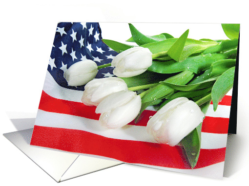 white tulip bouquet on American flag for Memorial Day card (171097)