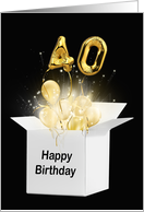 40th Birthday Gold Balloons and Stars Exploding Out of a White Box card