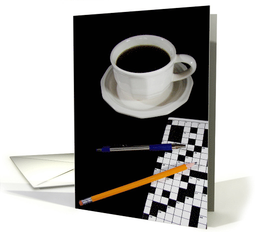 cup of black coffee with crossword puzzle and pencil card (173899)