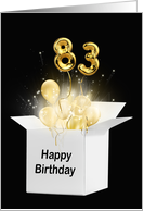 83rd Birthday Gold Balloons and Stars Exploding Out of a White Box card
