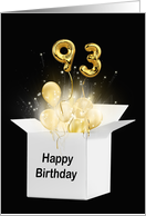93rd Birthday Gold Balloons and Stars Exploding Out of a White Box card