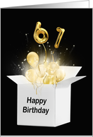 61st Birthday Gold Balloons and Stars Exploding Out of a White Box card