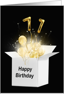 71st Birthday Gold Balloons and Stars Exploding Out of a White Box card