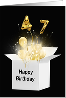 47th Birthday Gold Balloons and Stars Exploding Out of a White Box card