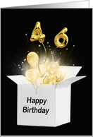 46th Birthday Gold Balloons and Stars Exploding Out of a White Box card