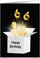 66th Birthday Gold Balloons and Stars Exploding Out of a White Box card