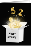 52nd Birthday Gold Balloons and Stars Exploding Out of a White Box card