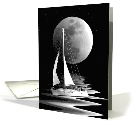 Sailboat and full moon with water reflection birthday card (179812)