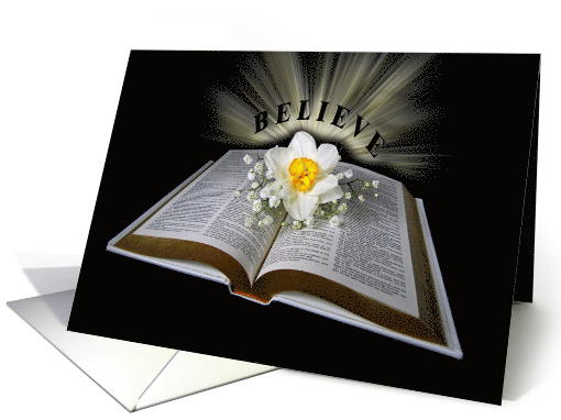 spiritual inspiration, open white Bible with daffodil and... (185908)