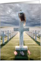 Bald Eagle Perched On a White Marble Cross In a Cemetery card
