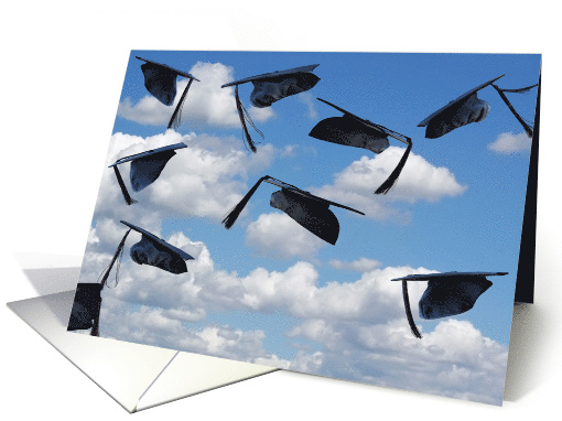 Black Graduation Hats In Sky For High School Graduate card (202487)