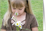 Little Girl Smelling White Daisy for Friend card