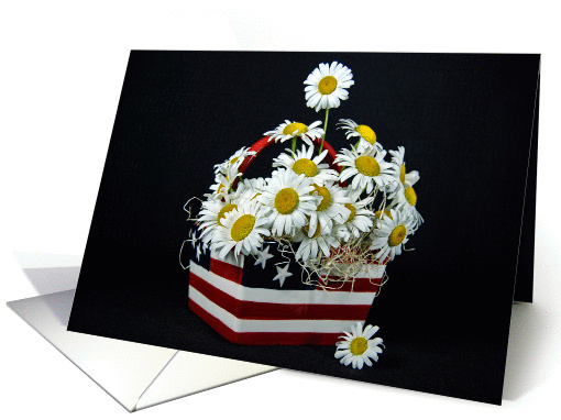 Daisy bouquet in patriotic basket for the 4th of July card (213189)