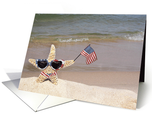 Starfish With American Flag on a Beach for 4th of July card (213191)