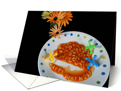 Happy Birthday Pasta with daisy bouquet and toy jacks card (215018)