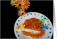 Happy Birthday Pasta with daisy bouquet and toy jacks card