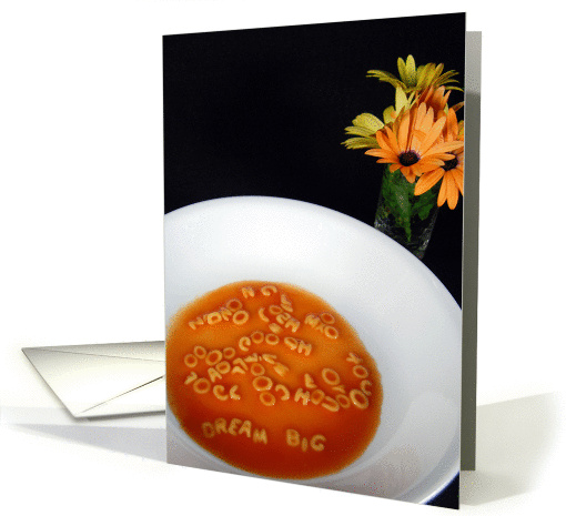 Encouragement-alphabet pasta with message and daisy bouquet card