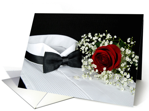 Formal Party invitation-red rose on tuxedo shirt with... (221270)