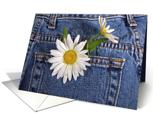 Birthday white daisies in blue jean pocket card (226145)