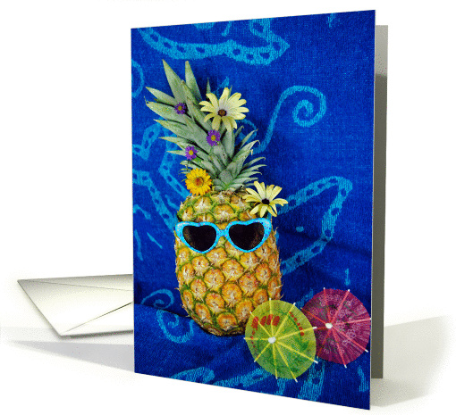 summer pineapple with sunglasses and flowers card (231023)