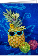 summer pineapple with sunglasses and flowers card