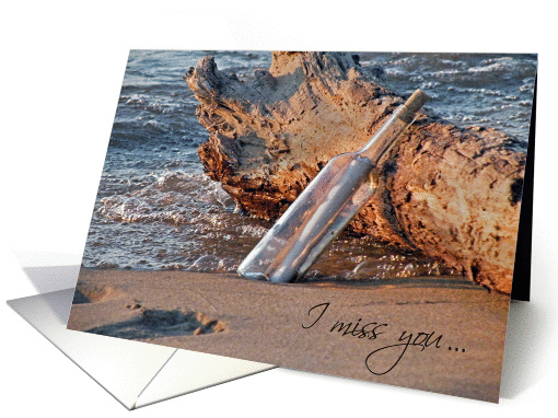 Miss You-message in a bottle with driftwood card (243304)