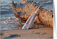 Miss You-message in a bottle with driftwood card