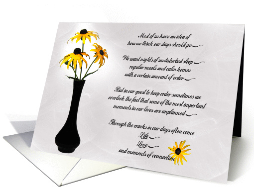 Friendship and support-black-eyed susan bouquet in black vase card