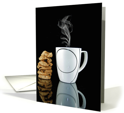friendship cup of coffee and stack of cookies on black reflection card