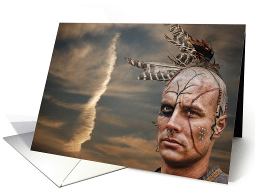 Native American male with sunset sky for blank card (280912)