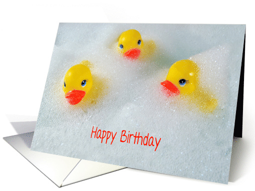 yellow rubber ducks in bubble bath for birthday card (305523)