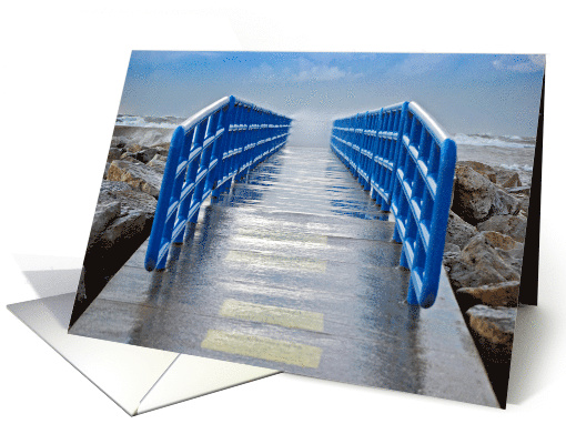 Friendship, Blue Railing On Lake Pier With Water Spray card (305537)