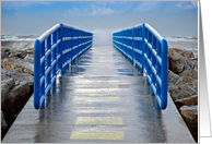 Friendship, Blue Railing On Lake Pier With Water Spray card