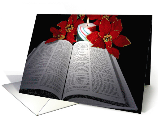 Christmas Poinsettias on Bible with Candle card (309707)