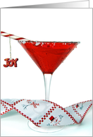 Christmas cocktail with candy cane and ornament card