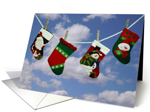 Holiday stockings on clothesline card (314017)