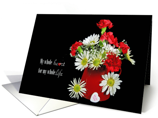 Carnations and Daisies in Red Metal Can for Valentine card (340676)