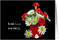 Carnations and Daisies in Red Metal Can for Valentine card