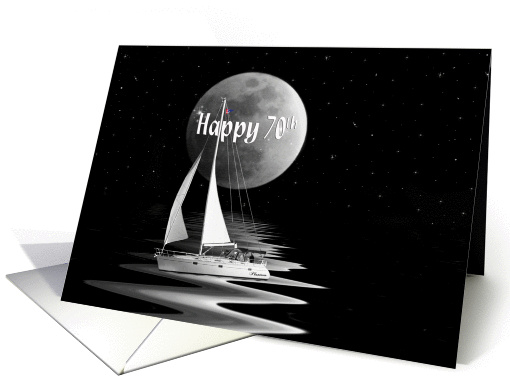 70th birthday with sailboat and full moon card (344536)