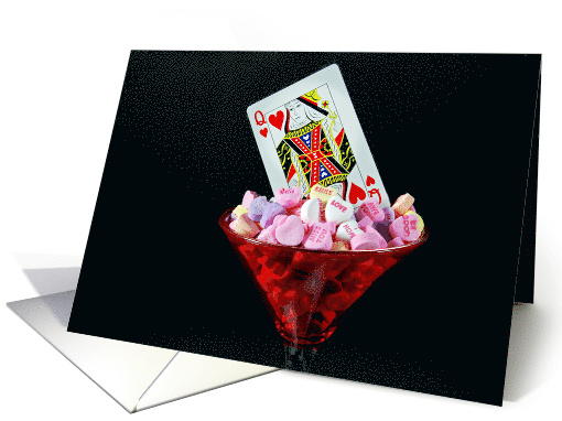 Valentine For Wife Queen of Hearts Card in Red Martini Glass card