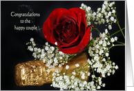 Wedding Engagement Congratulations-red rose on champagne bottle card