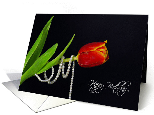 Happy Birthday-tulip with pearls on black card (386537)