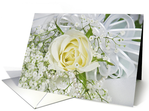 Wedding Congratulations white rose bouquet with pearls card (389730)