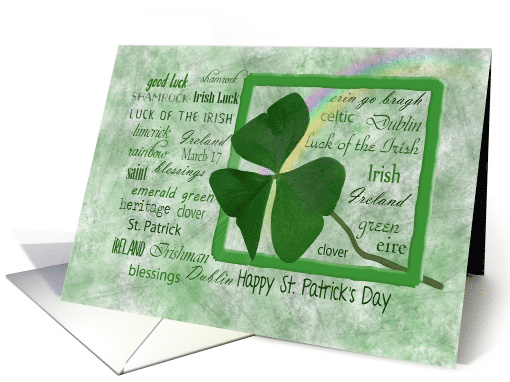 St. Patrick's Day Shamrock with Rainbow in Green Frame card (391133)