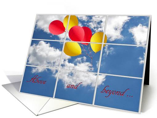 Thank you-red and yellow balloons in sky with window frame card