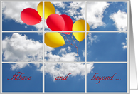 Thank you-red and yellow balloons in sky with window frame card