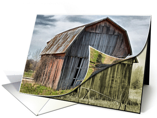 Old barn with digital page curl effect card (417762)