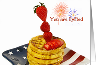 Patriotic Breakfast Invitation with waffles on flag plate card