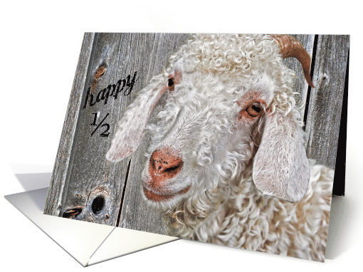 Half Birthday, cute billy goat by old barn card (433325)