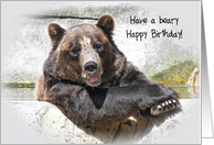 Birthday smiling bear in water card